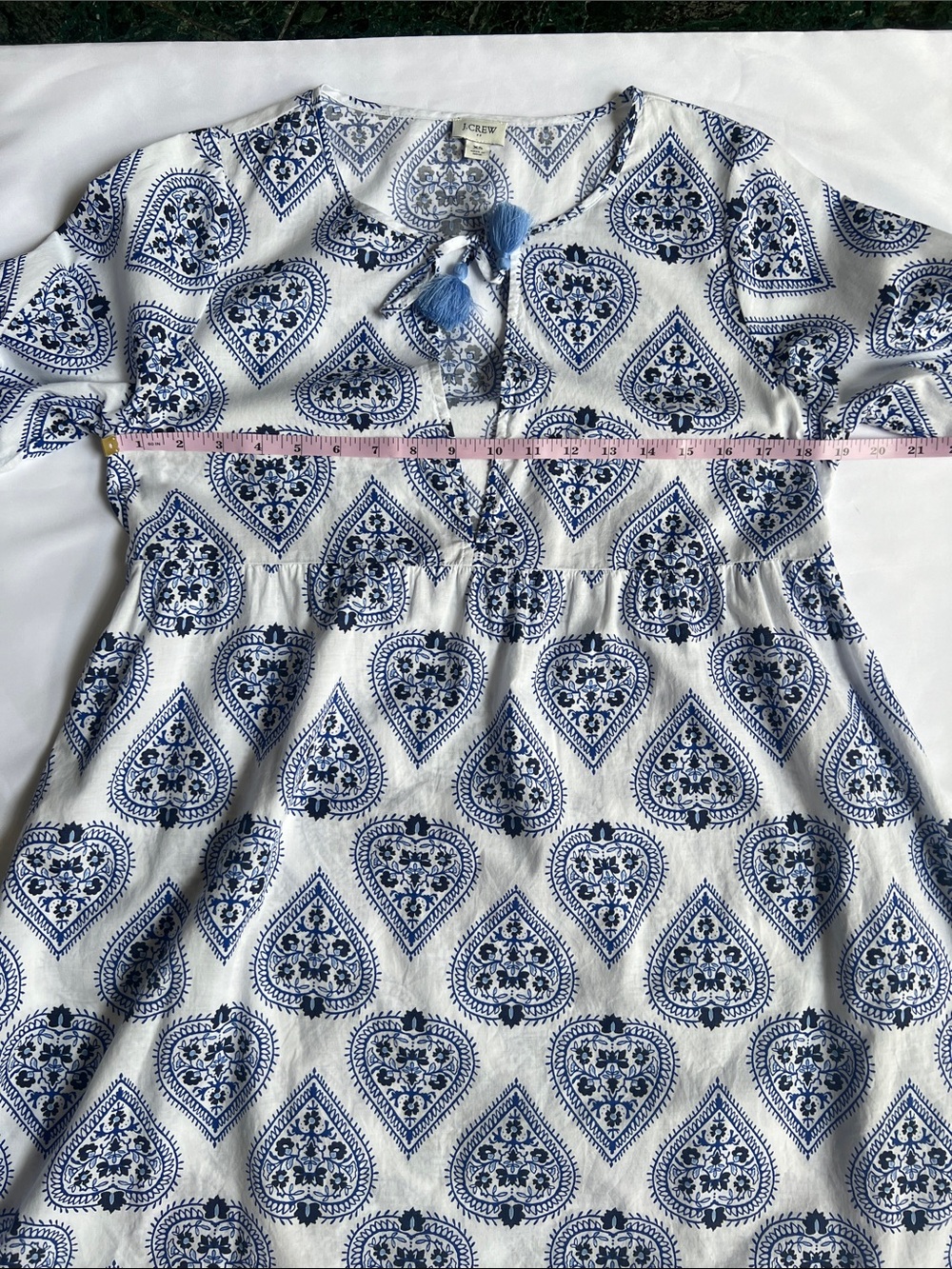 J Crew Women's Blue/White Cotton Tunic Dress Sz XS Boho Summer Beach Resort - Picture 3 of 13